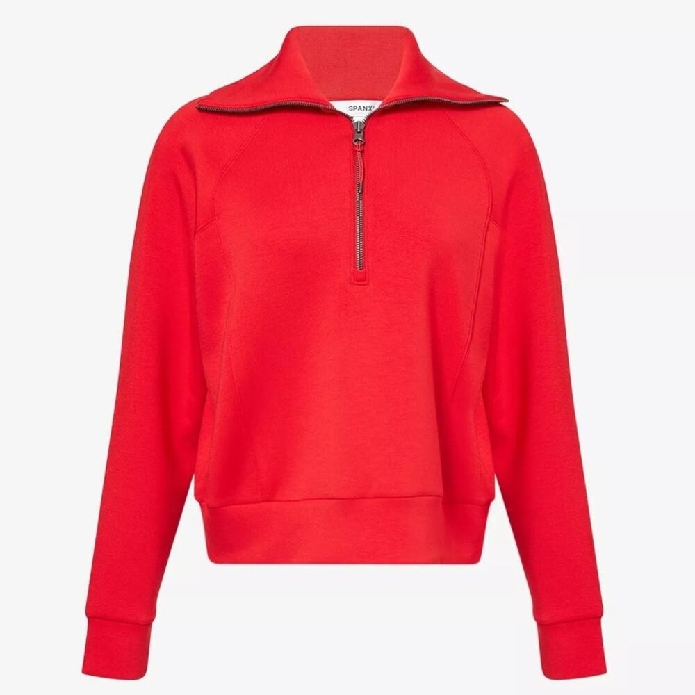 SPANX Air Essentials Half Zip Sweatshirt Modal Blend Red Athleisure Off Duty M